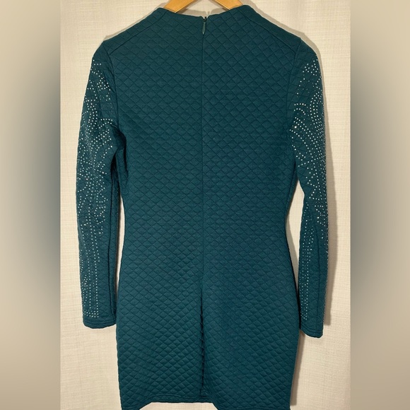 XTaren Teal Green Long Sleeve Quilted Dress Gold and Silver Stones Size Large - Picture 6 of 16